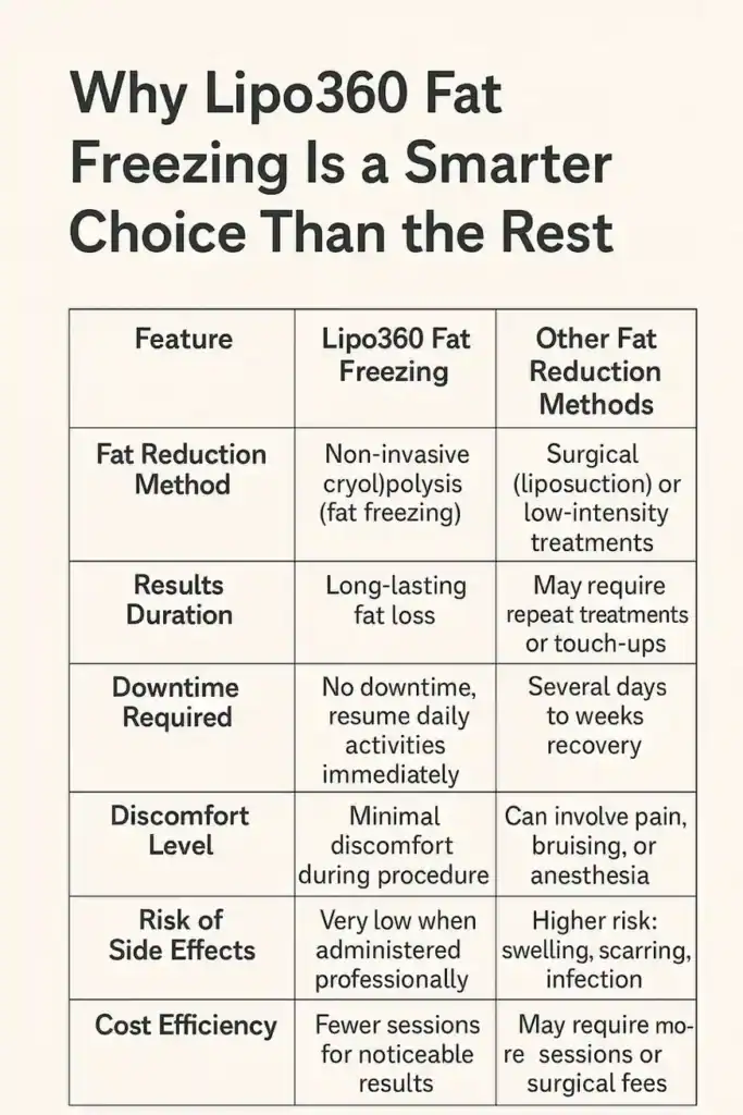 Is it possible to permanently freeze fat cells? 2 Table showing benefits of fat freezing to remove fat cells Coalville from Lipo 360